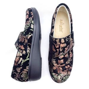 Alegria Lauryn Black Metallic Bronze Floral Monk Strap Clogs Size 42 | 11.5 US
